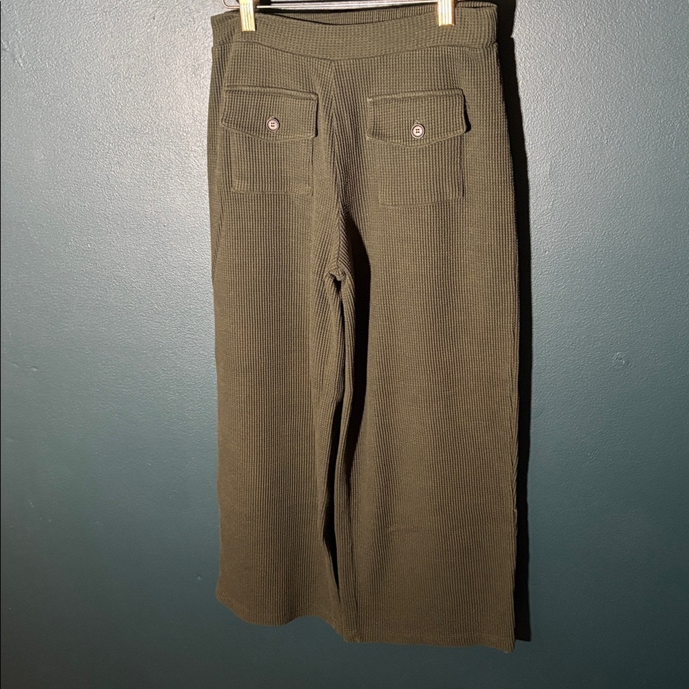 Zara Kids Girls Waffle Knit Wide Leg Joggers Green Sage size 13-14